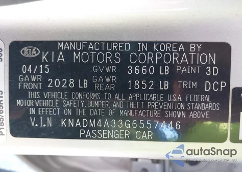 2016 Kia Rio Lx из США, поврежденный, VIN KNADM4A33G6557446